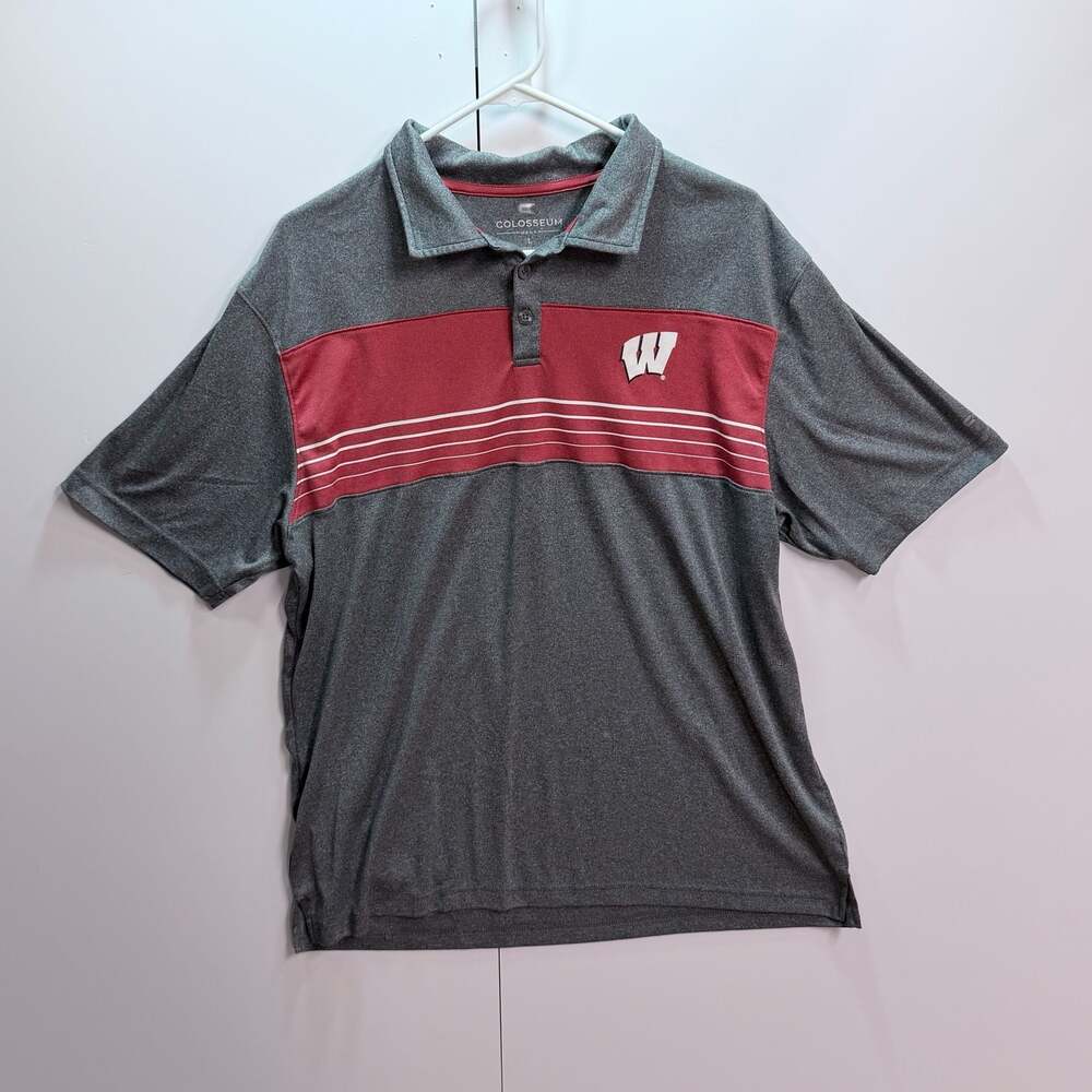 Colosseum Wisconsin Badgers Mens Polo Shirt Size Large Gray Red